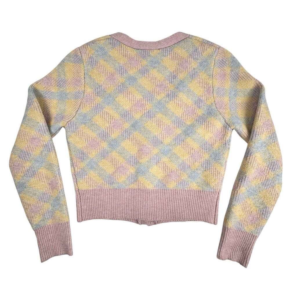 Zara Pastel Argyle Cardigan Womens S Rhinestone Button Preppy Soft Girl Academia - Picture 3 of 13
